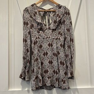 Free People Babydoll Mini Floral Long Sleeve Dress Size XS